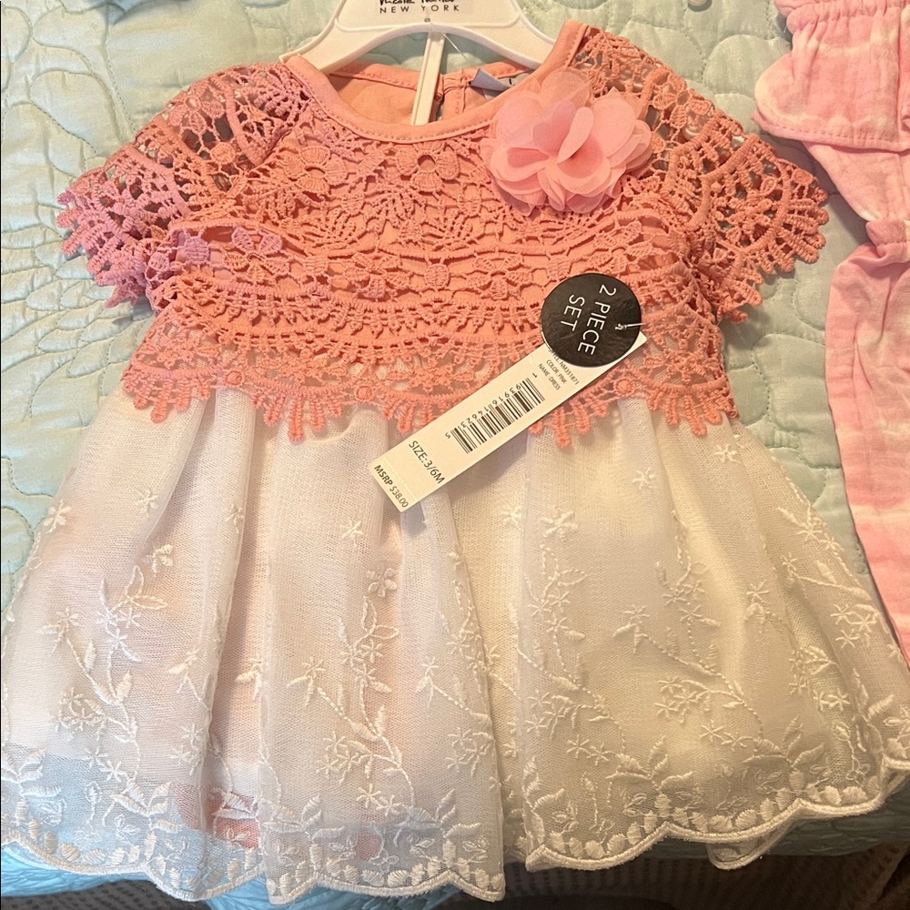 Pink and White Lace Baby Dress, Bundle of three different sets, size 3-6 months